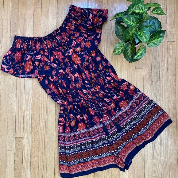 Band of Gypsies Off-Shoulder Drawstring Tassel Waist Boho Floral Romper Size S - Picture 1 of 9